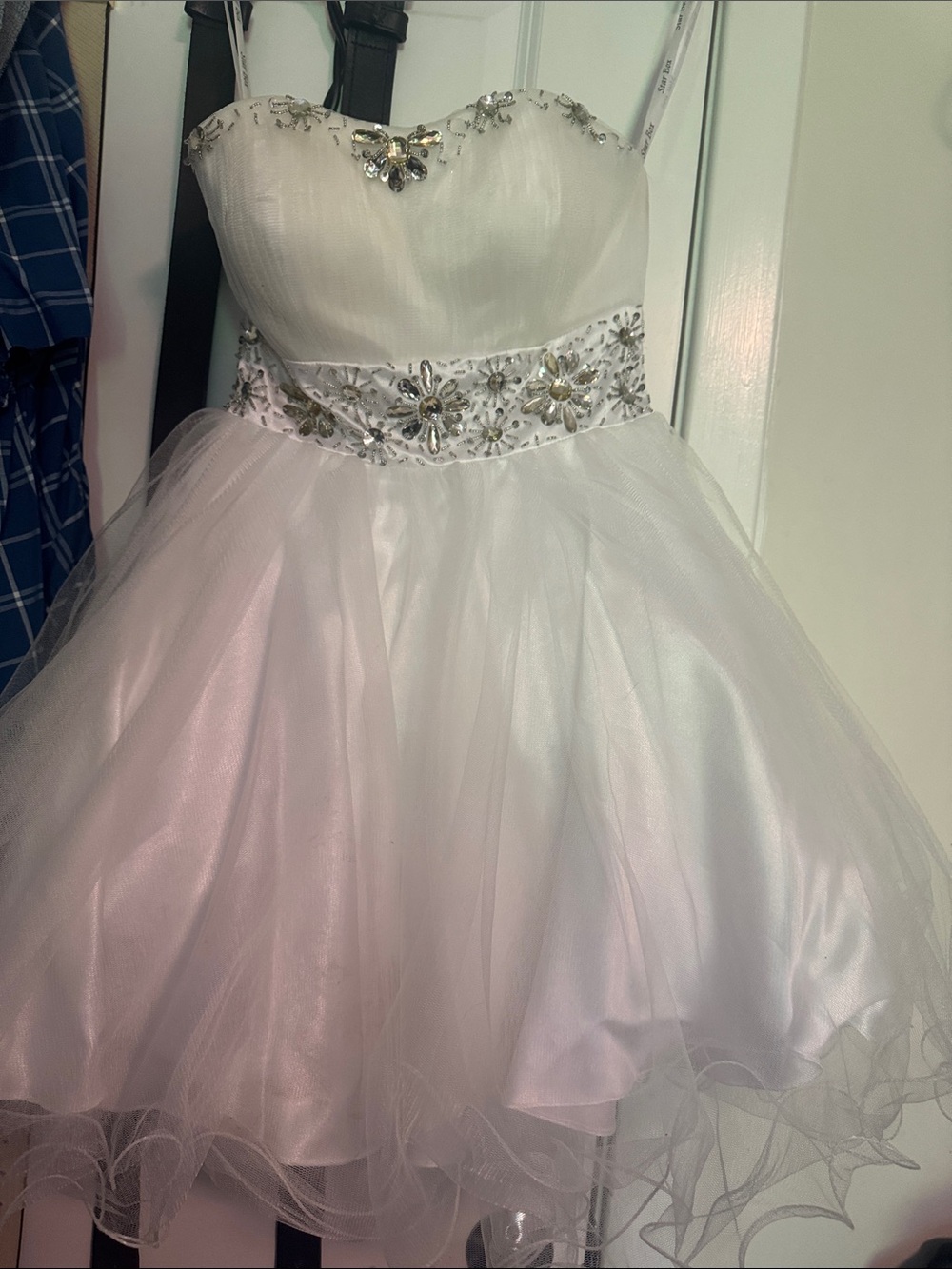 White Strapless Embellished Girls Formal Dress
